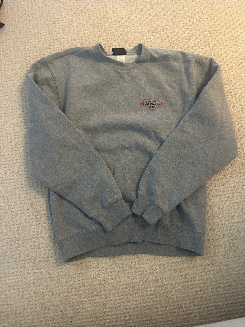 Jack by BB Dakota Gray Crewneck Sweatshirt with Small Red Chest Patch